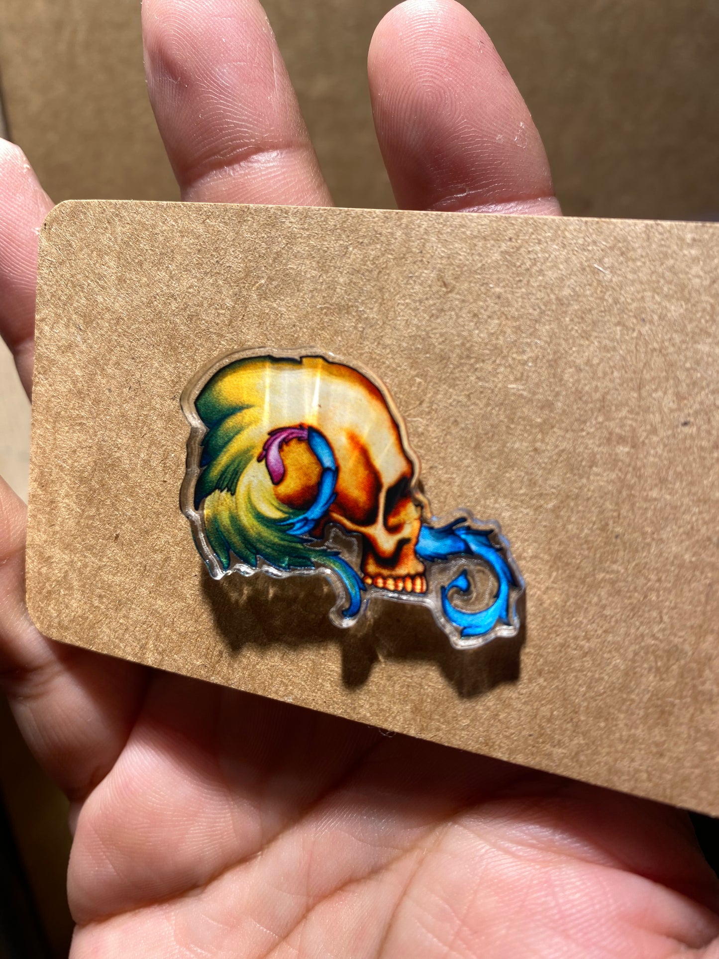 Skull Filigree acrylic pin back
